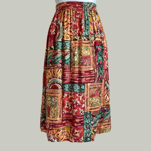 Sag Harbor Petite Vintage Floral Tropical Rayon Skirt - Picture 7 of 8